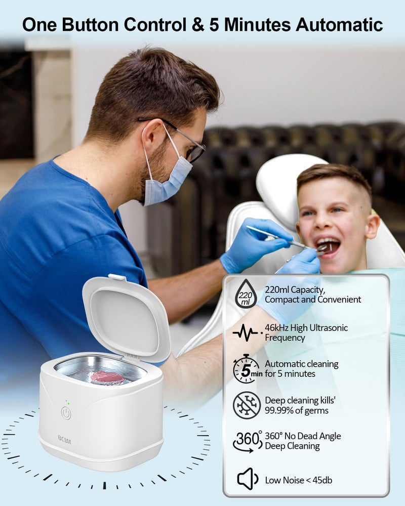 Bcom Retainer Cleaner,Jewelry Cleaner Ultrasonic Machine 46kHz, Jewelry&Retainer Cleaner 2-in-1 Professional Portable Dental Jewelry Pod Deep Clean forJewelry,Retainer,Mouth Guard, Ring New Year Gift - Image 4